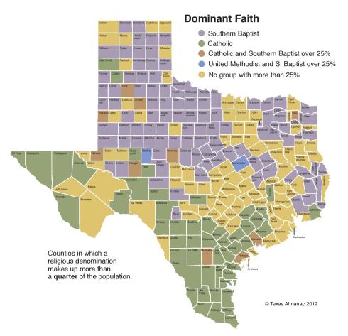 TX Dominant Faiths by County