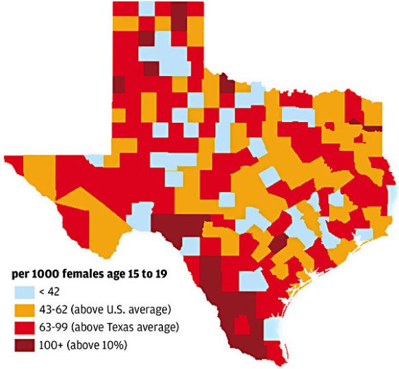 Teen birth-rates per county 2010